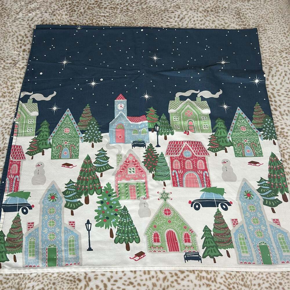 Envogue Christmas Village Shower Curtain Navy Blue Pink Pastel Holiday Decor